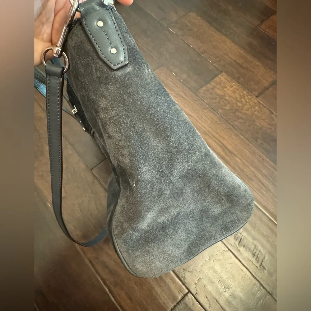 Coach Mixed‑Material Tote — Suede & Embossed Leather — Black/Grey